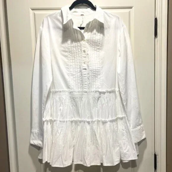 🕊️ NWT Free People Billie Pleated Tiered Mini Dress – White, Size Small 🕊️ - Picture 2 of 9
